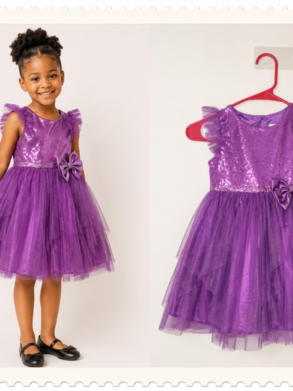 Jona Michelle Purple Sequin Tulle Bow Party Dress